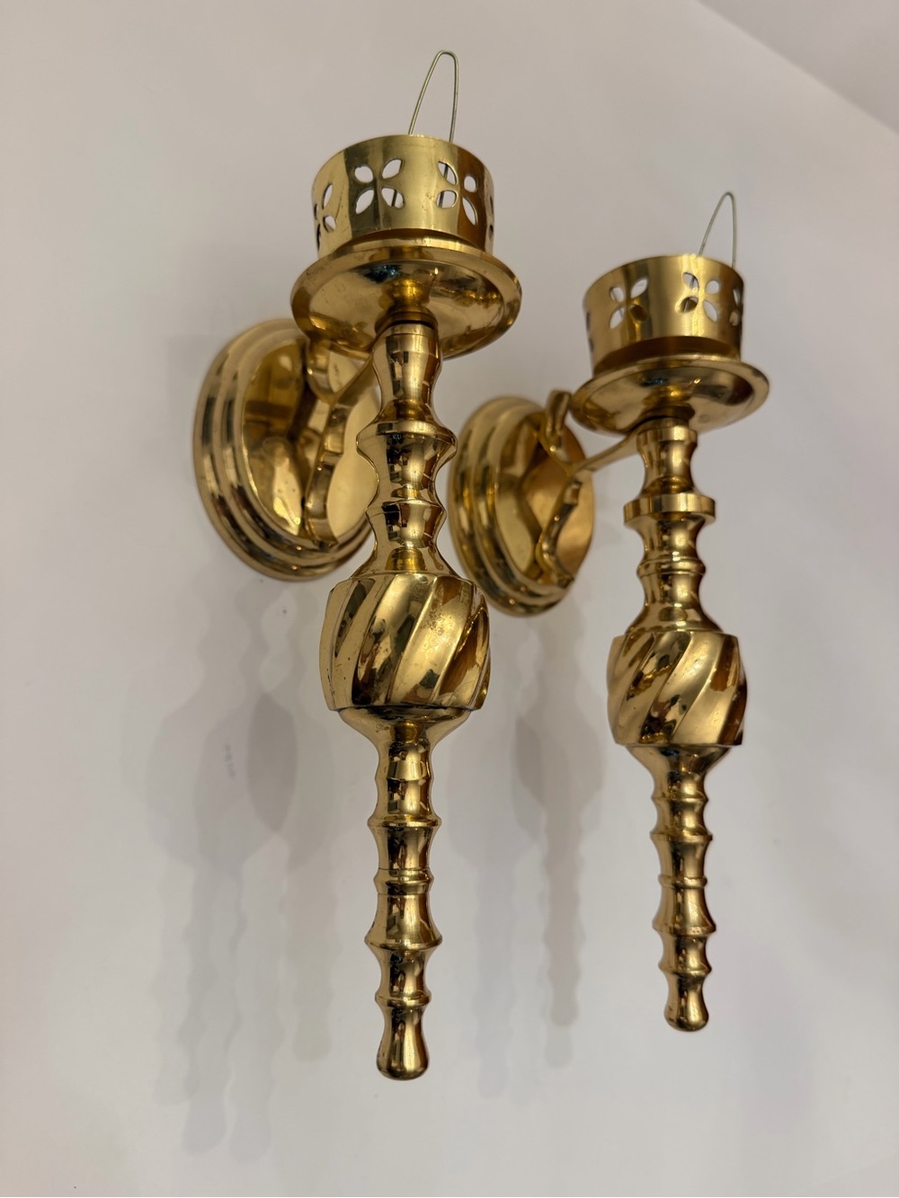 Pair of Brass Wall Sconce Candle Holders